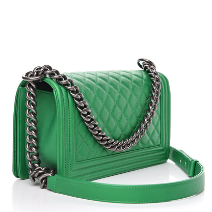 Chanel Metallic Calfskin Quilted Medium Boy Flap Green 3 of 11