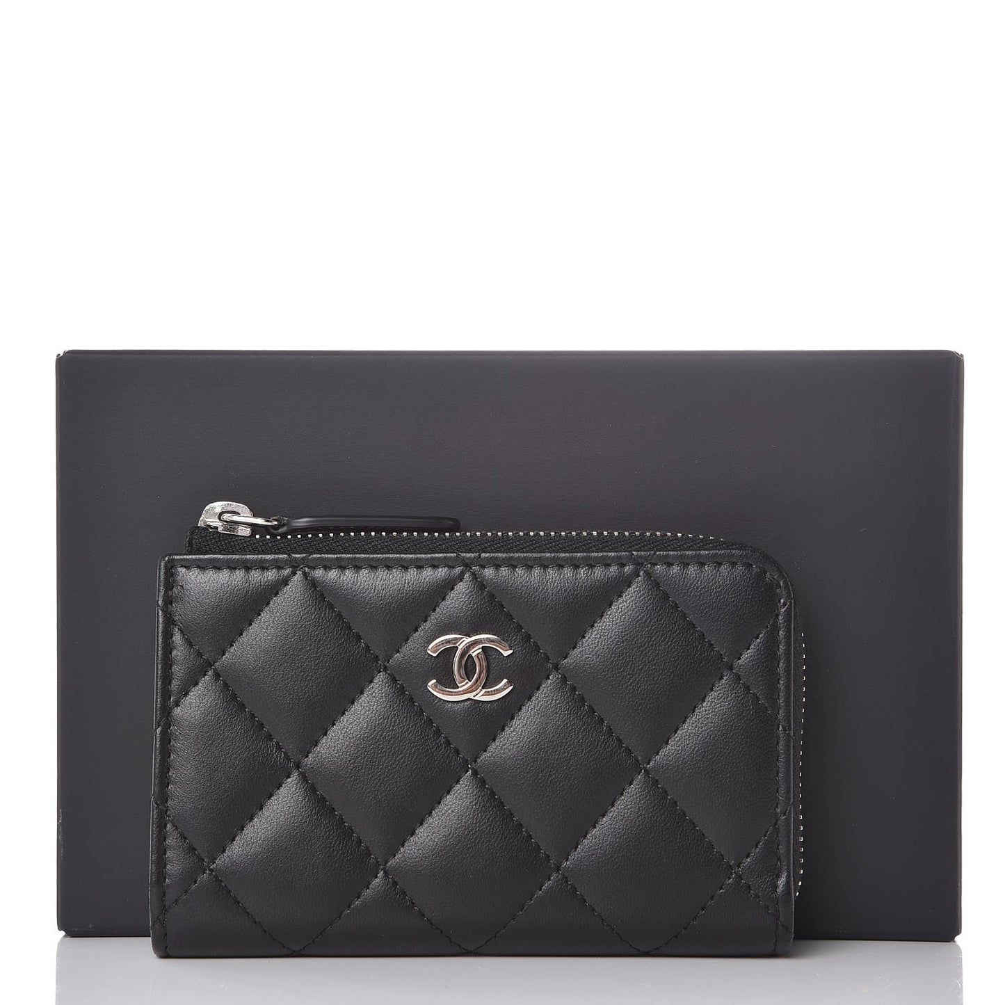 Lambskin Quilted Key Holder Case Black