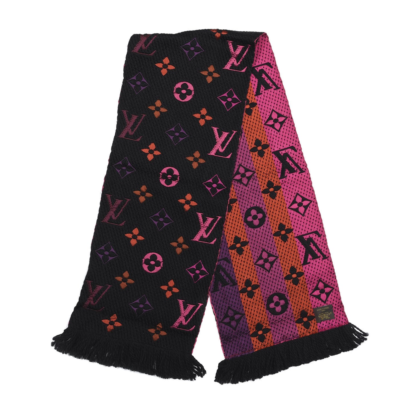 Wool Silk Rainbow Logomania Scarf Black