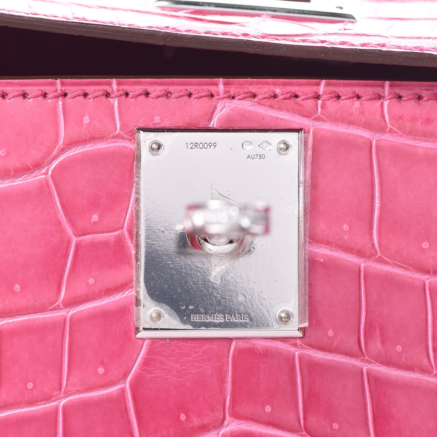 Hermes Shiny Porosus Crocodile 18K White Gold Diamond Kelly Cut Pochette Rose Tyrien 20 of 27