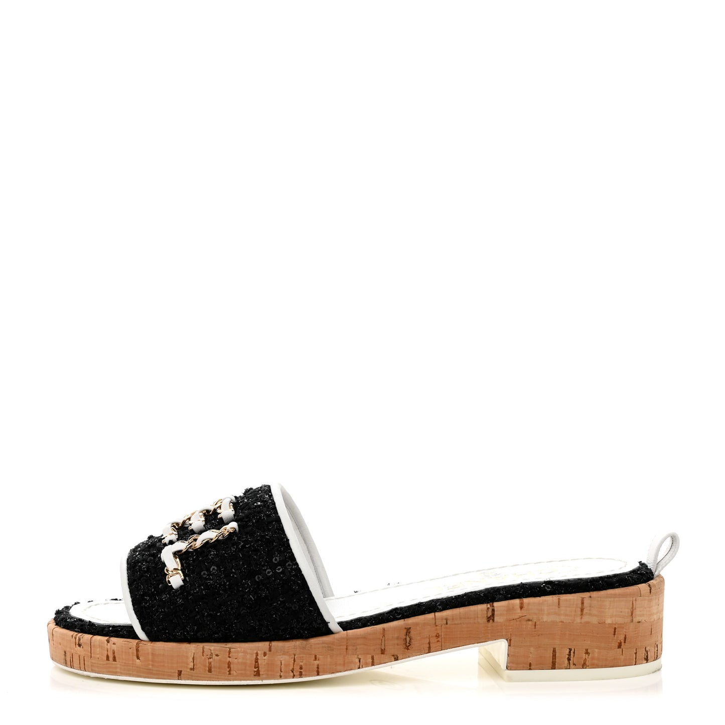 Tweed Cork CC Chain Mule Sandal 37.5 Black