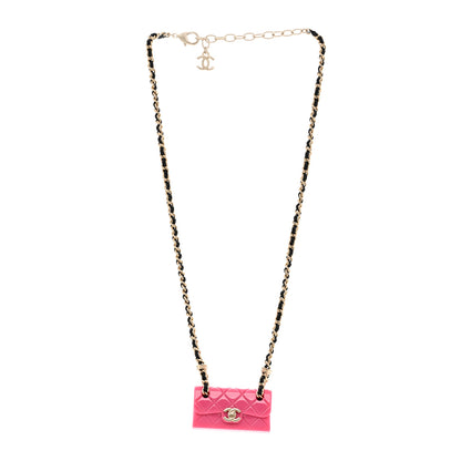 Chanel Metal Resin Calfskin Quilted CC Turnlock Chain Bag Necklace Gold Pink Gold Pink 3 of 6