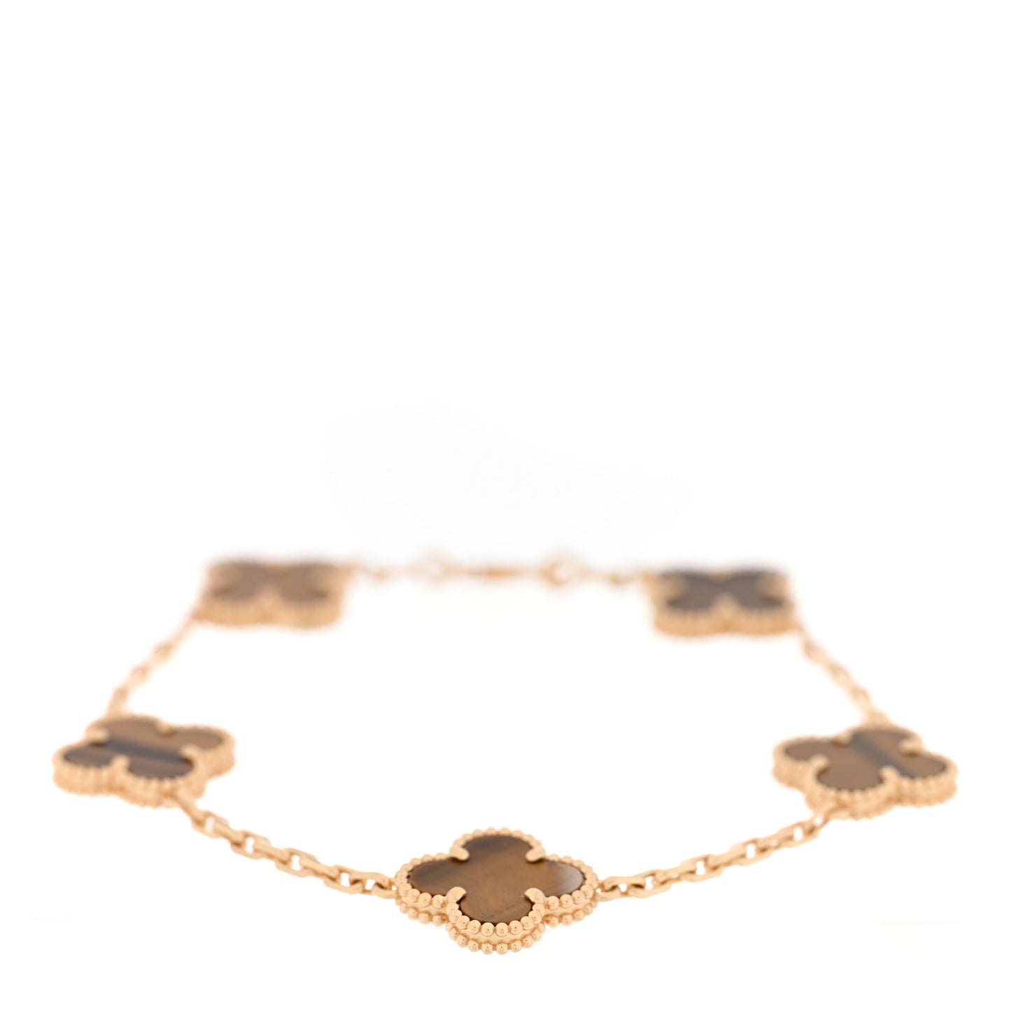 18K Yellow Gold Tiger Eye 5 Motifs Vintage Alhambra Bracelet