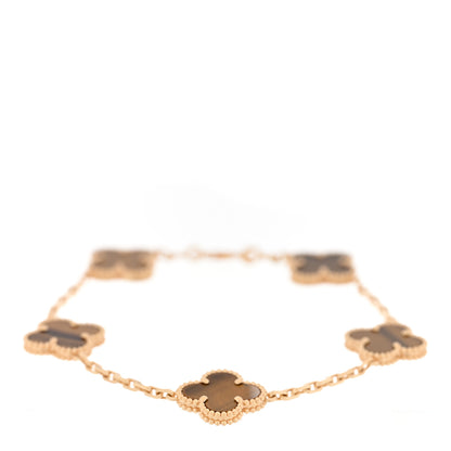 Van Cleef & Arpels 18K Yellow Gold Tiger Eye 5 Motifs Vintage Alhambra Bracelet 1 of 4