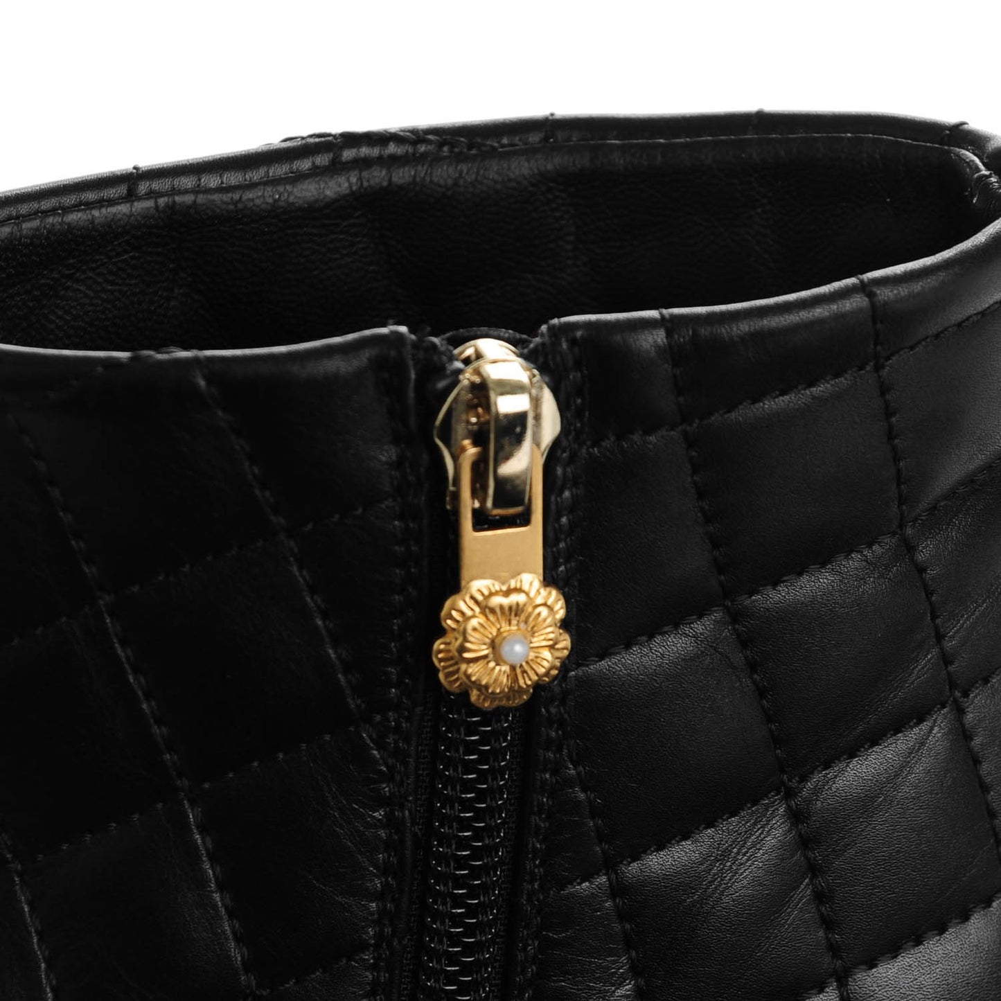 Calfskin Quilted Cap Toe Short Boots 37 Black