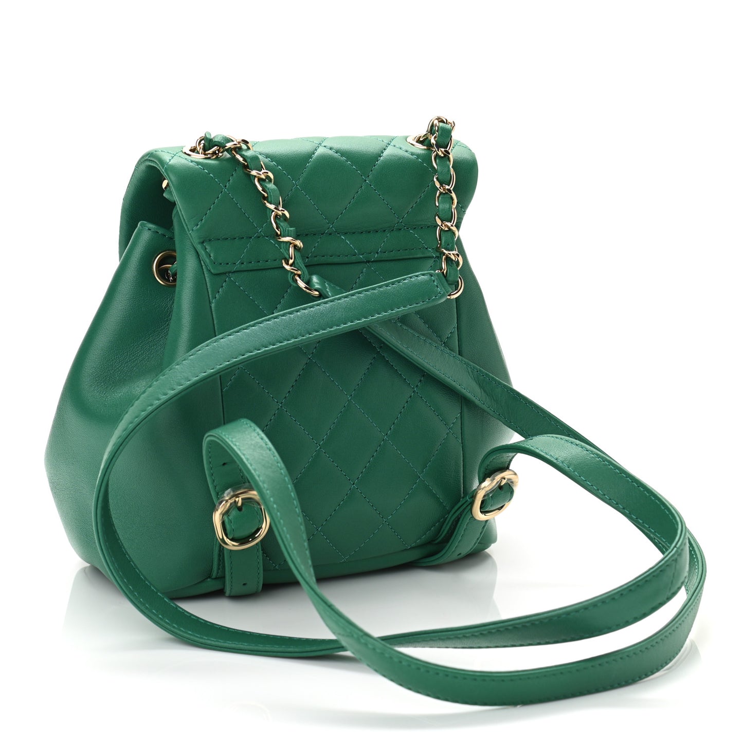 Lambskin Quilted Small Duma Drawstring Backpack Green