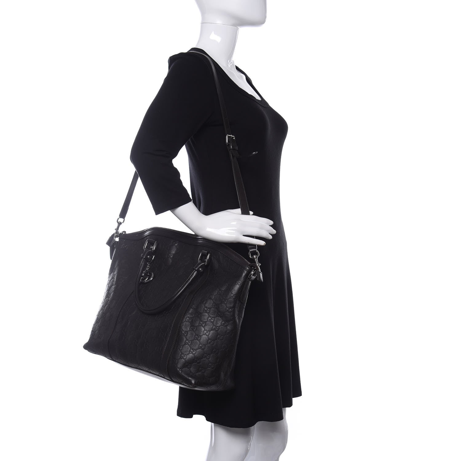 Gucci Guccissima Large GG Charm Convertible Dome Satchel Dark Brown 2 of 8