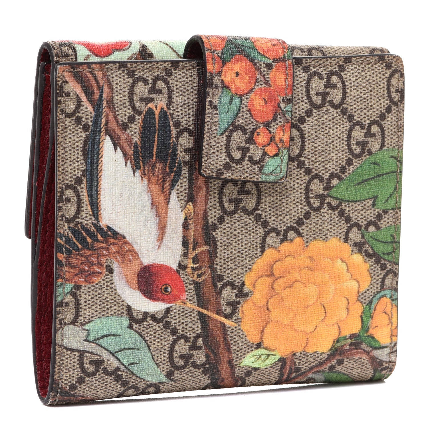 Gucci GG Supreme Monogram Tian French Flap Wallet Beige Multicolor Red 4 of 11