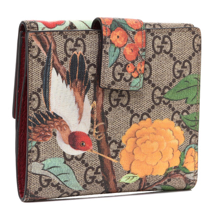 Gucci GG Supreme Monogram Tian French Flap Wallet Beige Multicolor Red 4 of 11