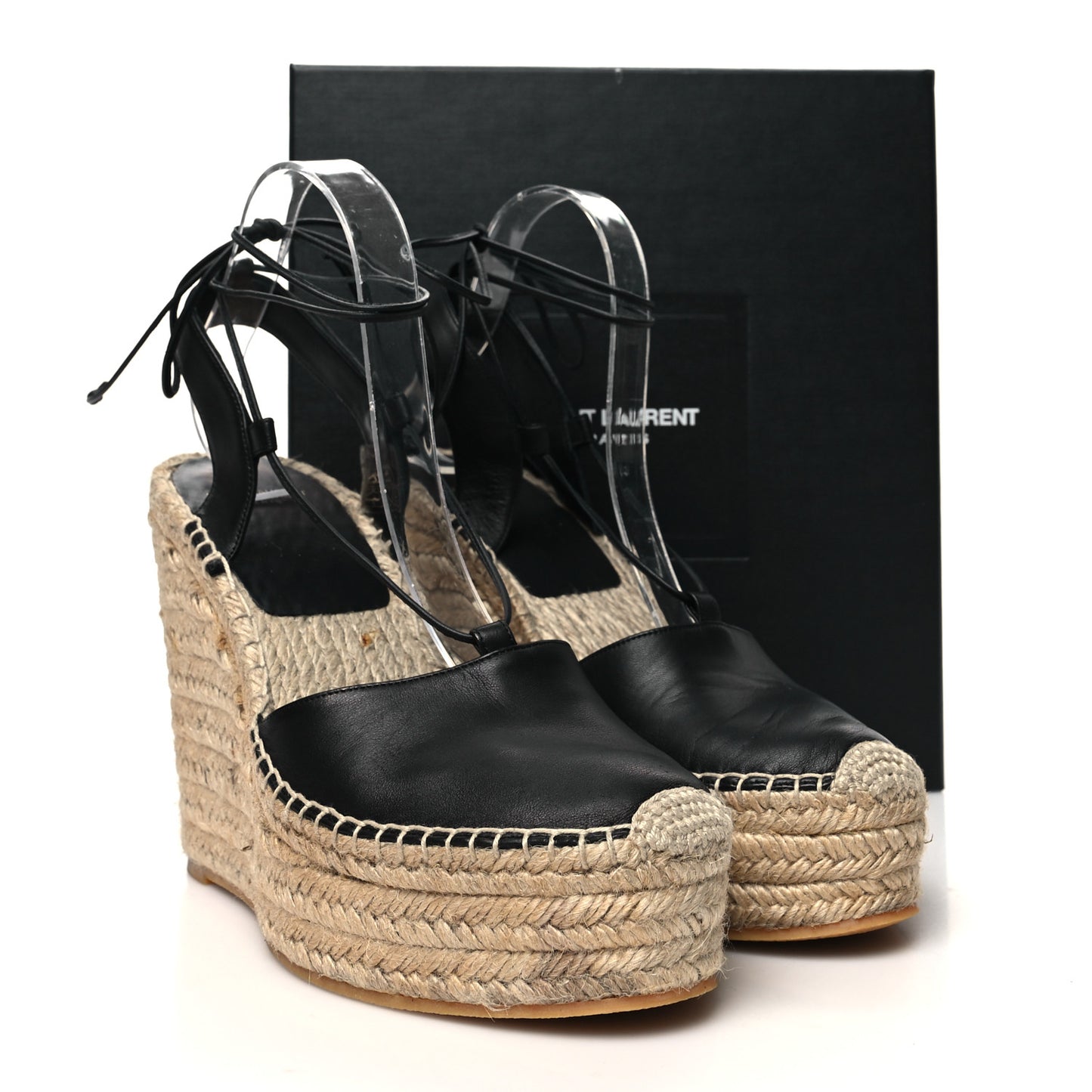 Calfskin Espadrille Lace-Up Wedges 40 Black