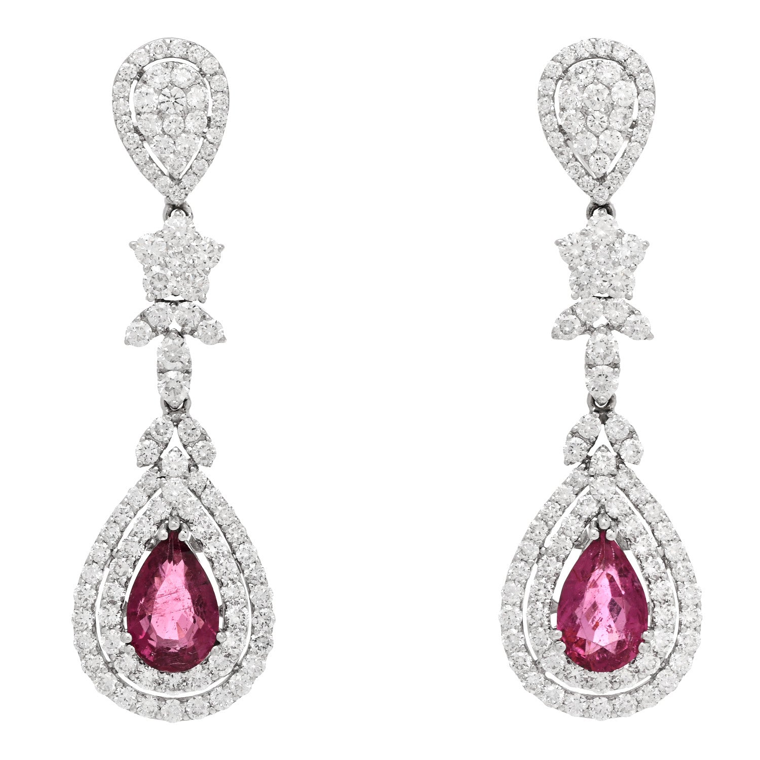 Parker & West by FASHIONPHILE 14K White Gold Diamond 4.40ctw Rubellite Pear Cut Drop Earrings 1 of 5