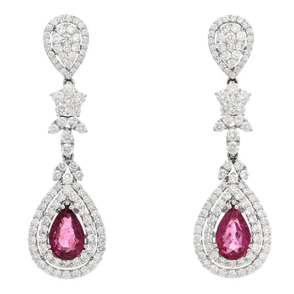 Parker & West by FASHIONPHILE 14K White Gold Diamond 4.40ctw Rubellite Pear Cut Drop Earrings 1 of 5