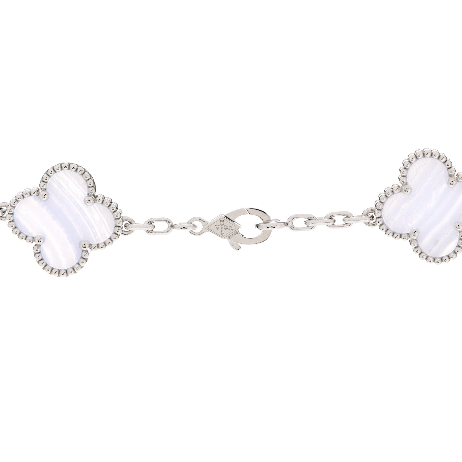 Van Cleef & Arpels 18K White Gold Chalcedony 10 Motifs Vintage Alhambra Necklace 4 of 7