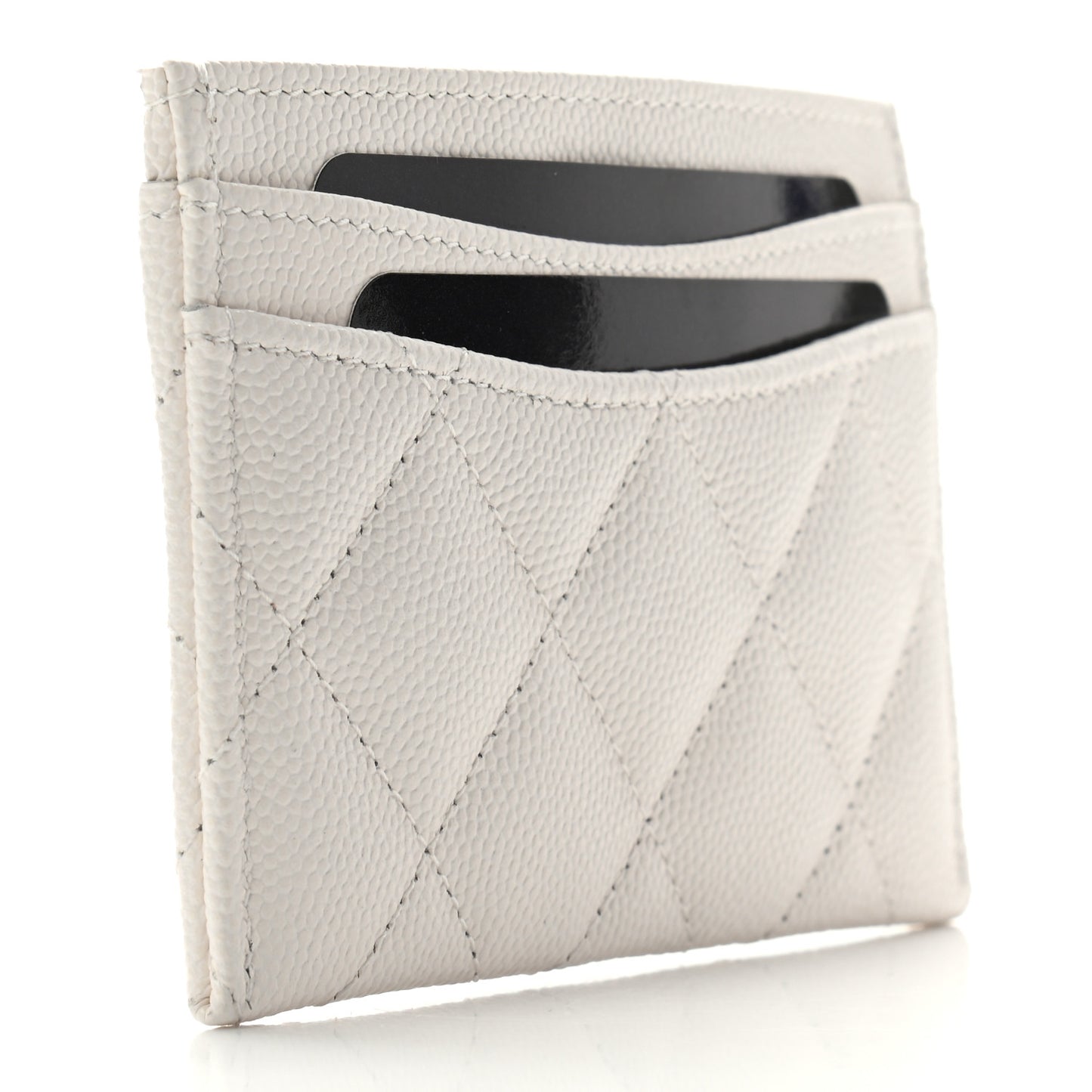 Caviar Quilted Card Holder White