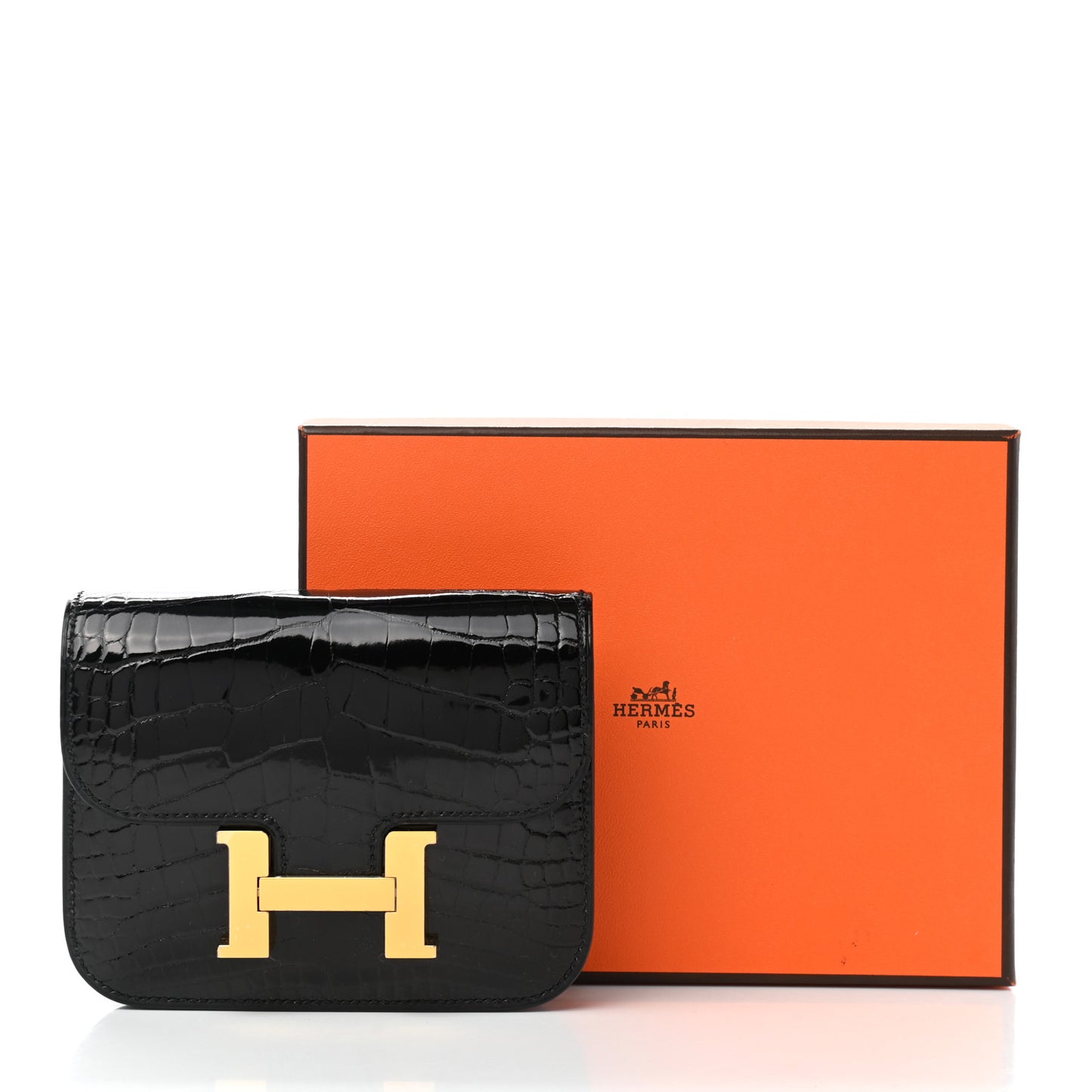 Shiny Alligator Constance Slim Wallet Black
