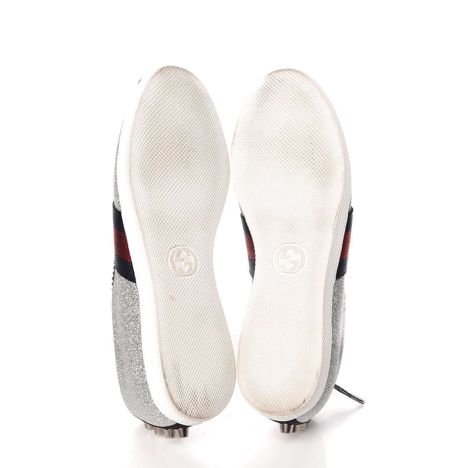 Gucci Glitter Fabric Studded Web Womens Sneakers 36 Silver 7 of 13