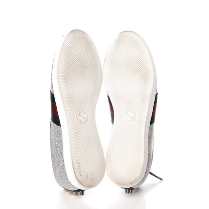 Gucci Glitter Fabric Studded Web Womens Sneakers 36 Silver 7 of 13
