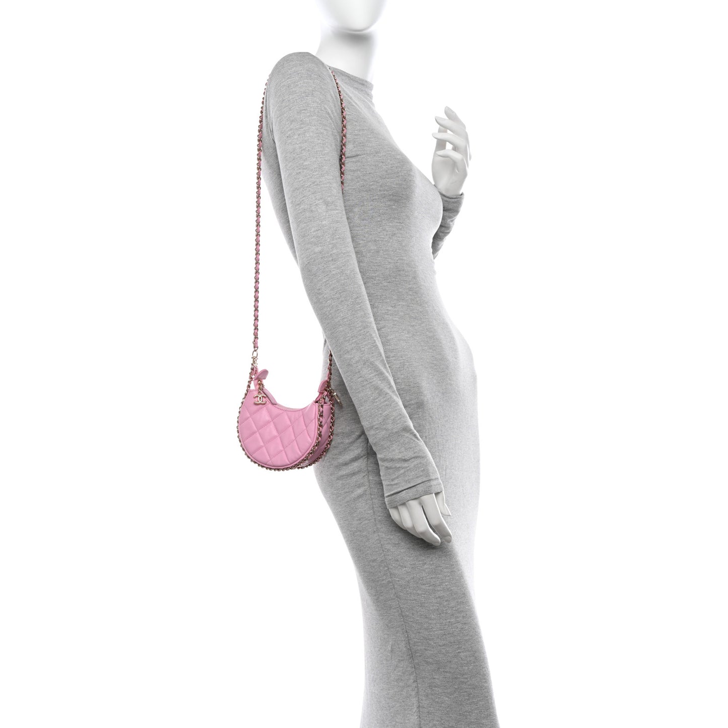 Lambskin Quilted Mini Chain Around Hobo Pink
