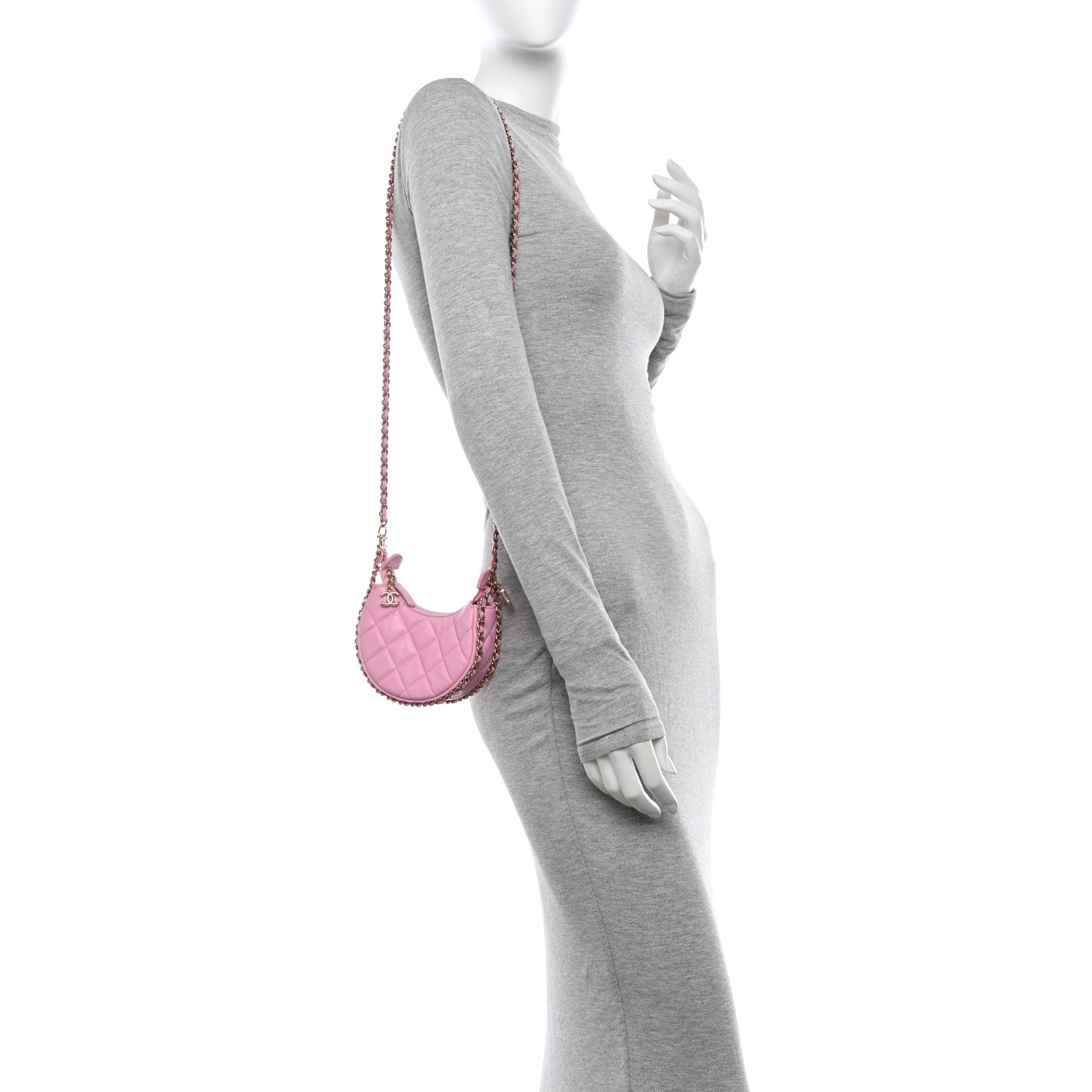 Chanel Lambskin Quilted Mini Chain Around Hobo Pink 2 of 10