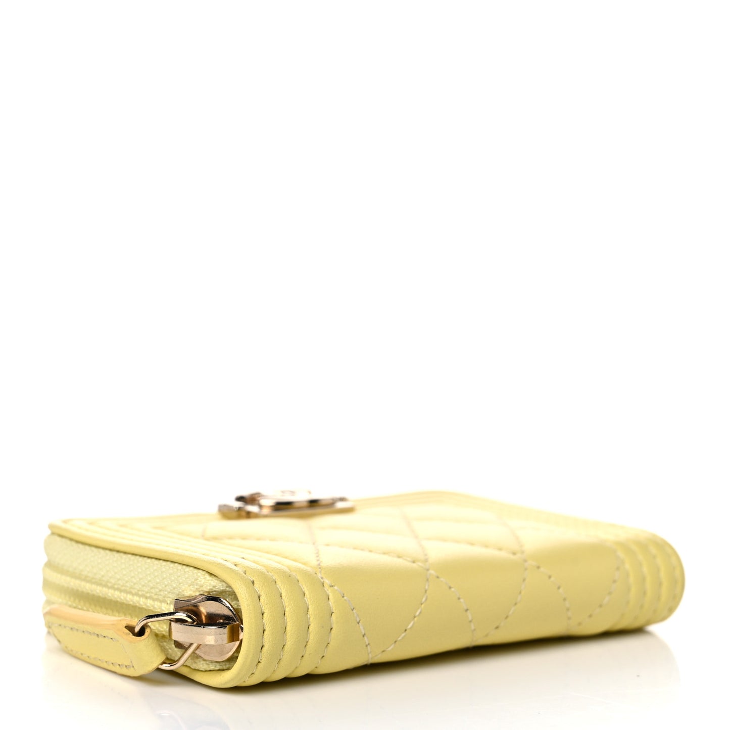 Lambskin Quilted Zip Around Boy Coin Purse Wallet Yellow