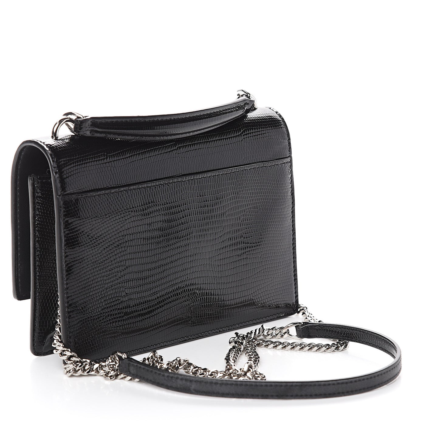 Calfskin Lizard Embossed Monogram Sunset Chain Wallet Black