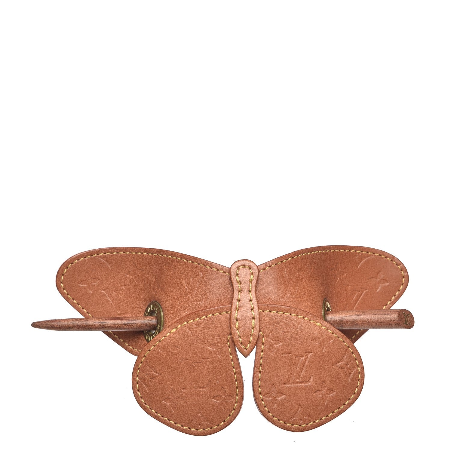 Louis Vuitton Calfskin Butterfly Hair Pin Barette Brown 1 of 5
