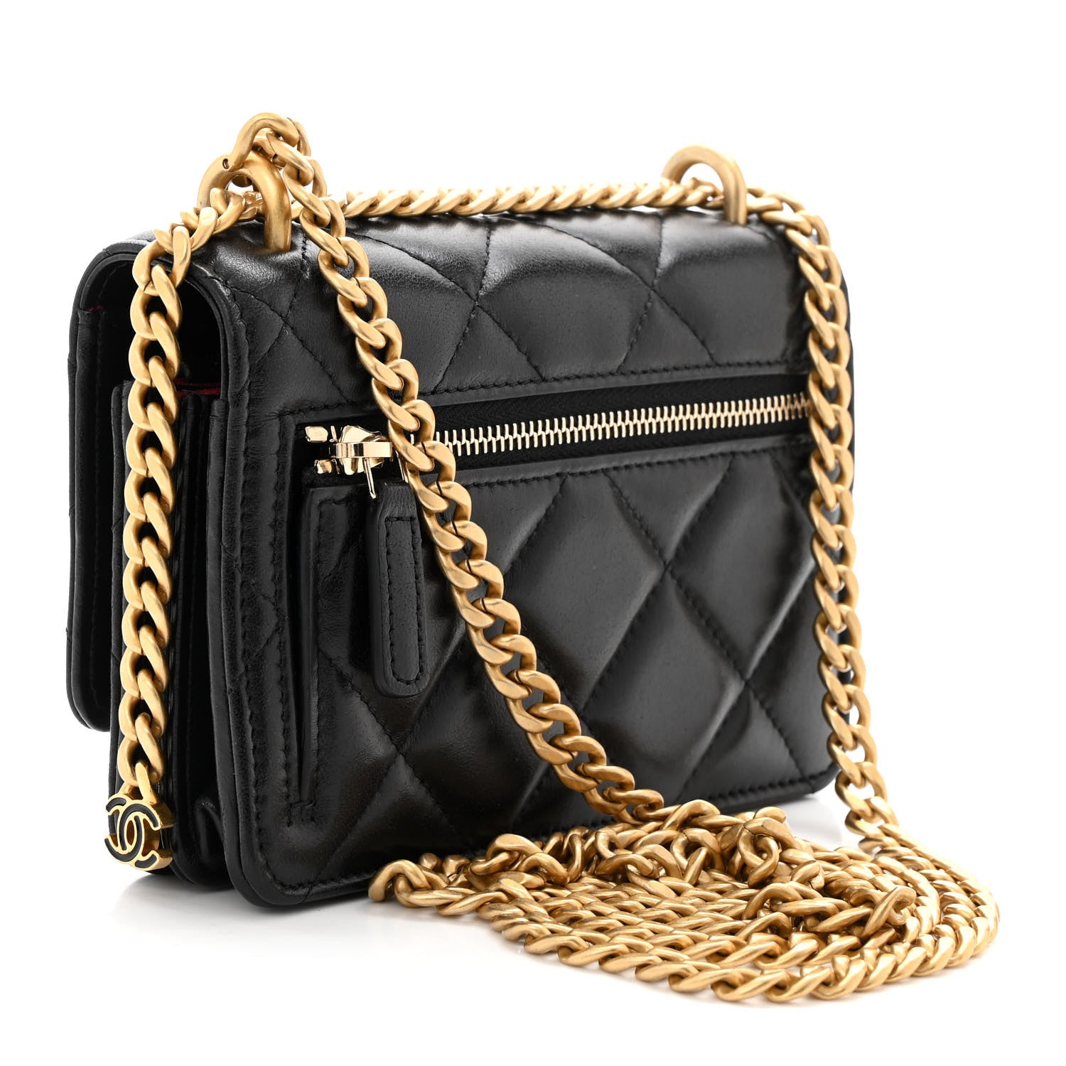 Chanel Lambskin Enamel Quilted Pending CC Clutch With Chain Black 3 of 11