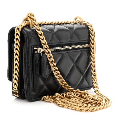 Chanel Lambskin Enamel Quilted Pending CC Clutch With Chain Black 3 of 11