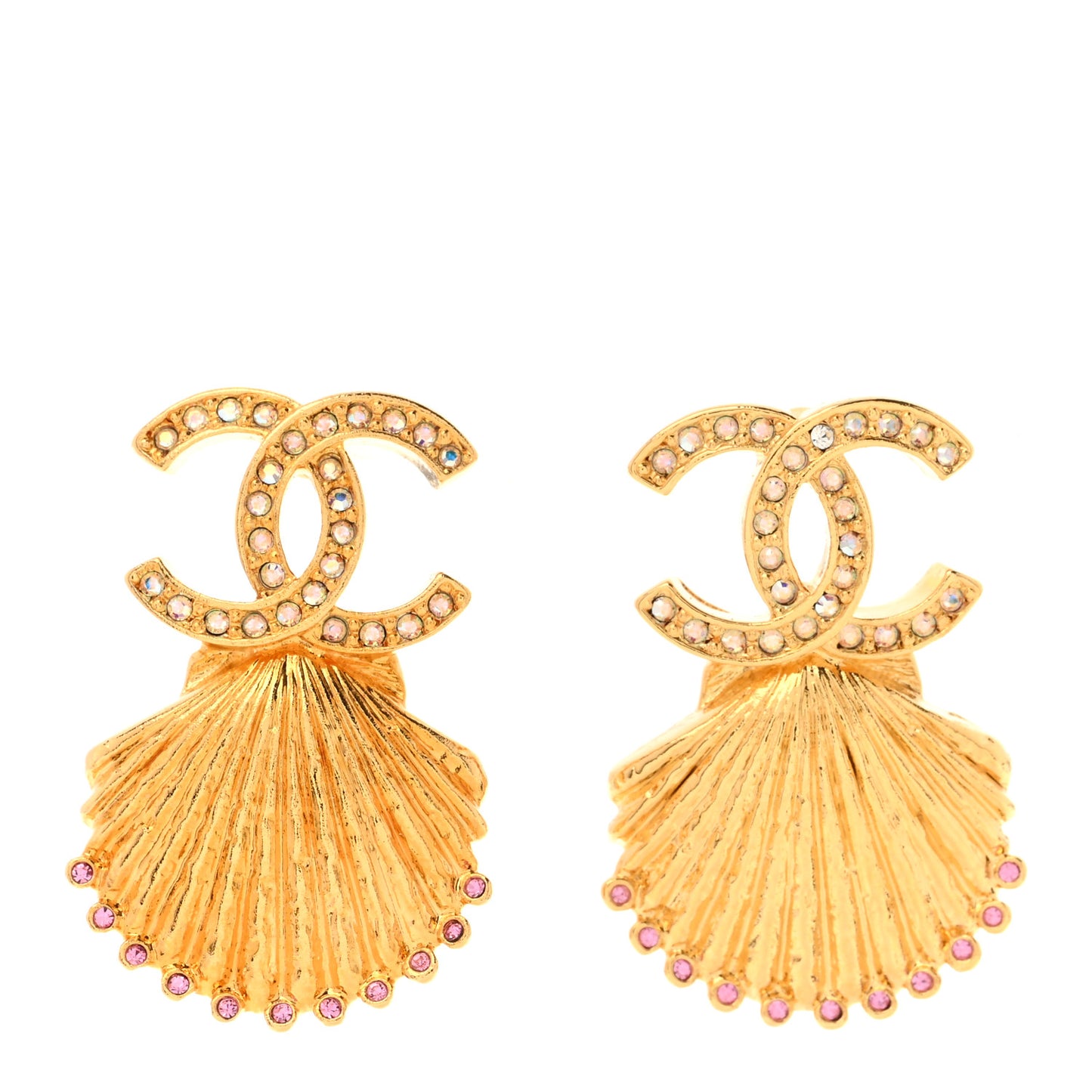 Crystal CC Shell Earrings Gold Pink