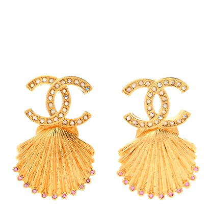 Chanel Crystal CC Shell Earrings Gold Pink 1 of 5