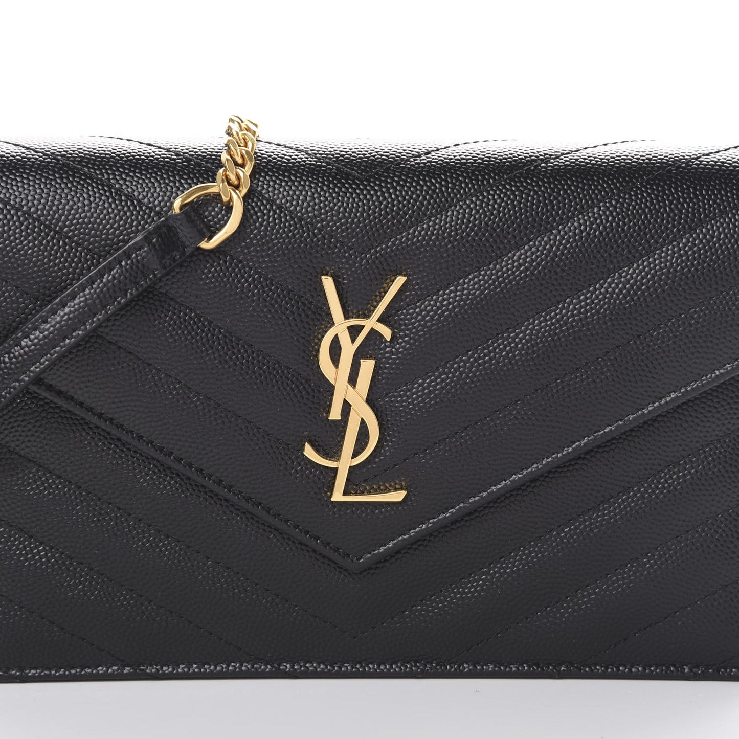 Grain De Poudre Matelasse Chevron Monogram Envelope Chain Wallet Black