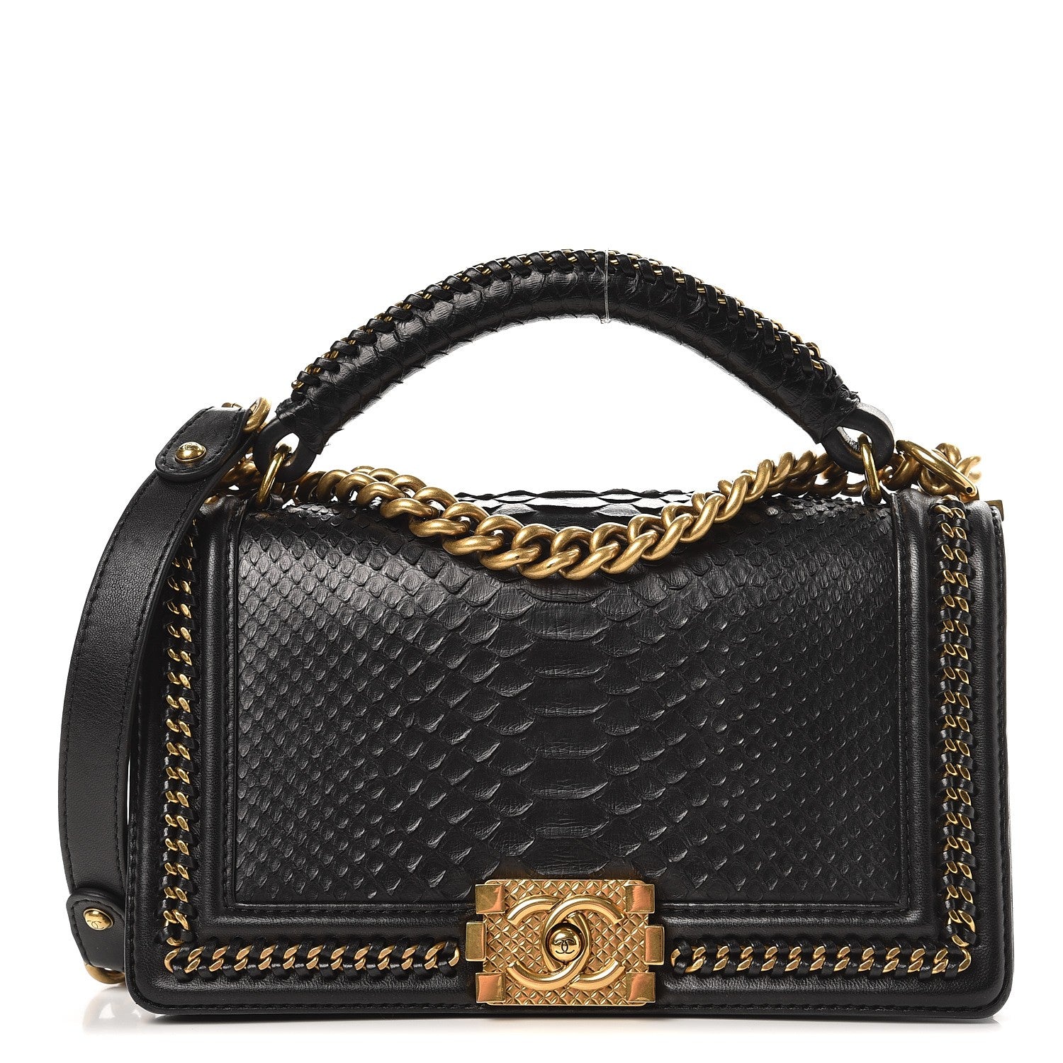 Chanel Python Medium Boy Top Handle Flap Black 245387 – FASHIONPHILE