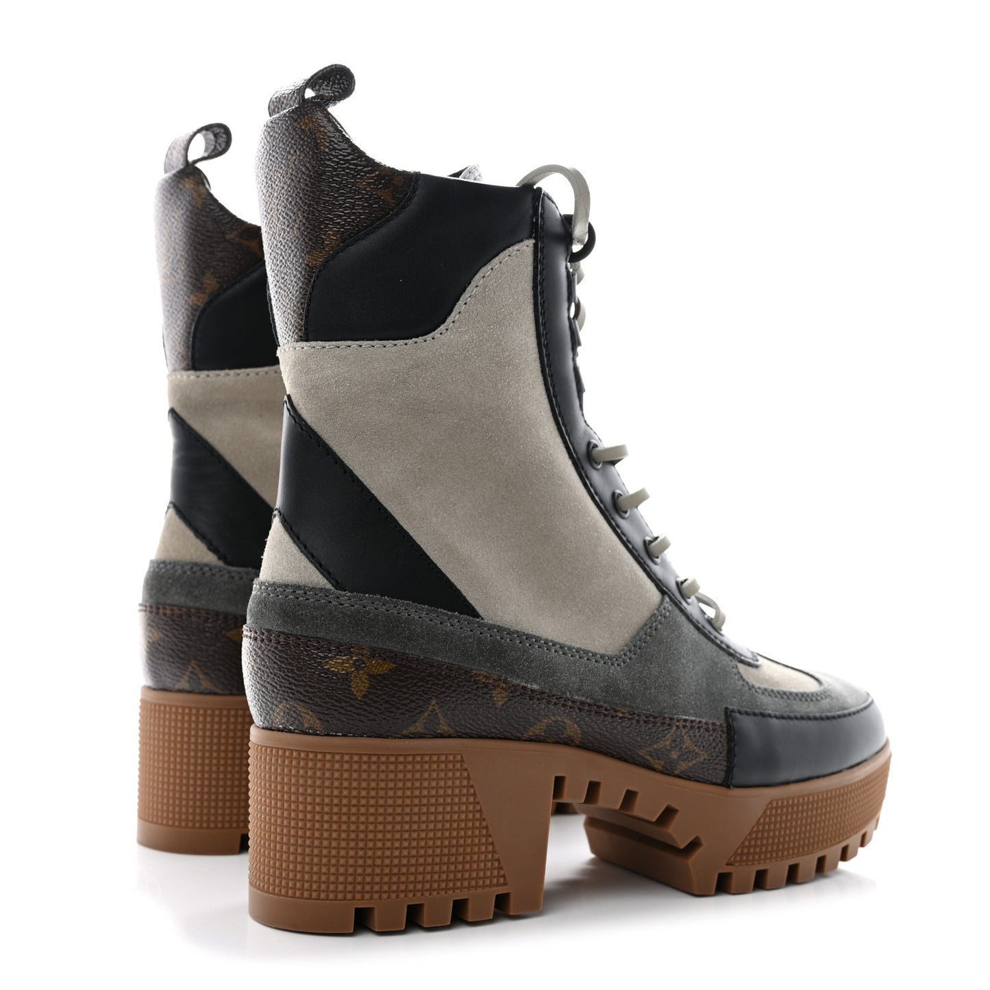 Suede Calfskin Monogram Laureate Platform Desert Boots 37 Grey