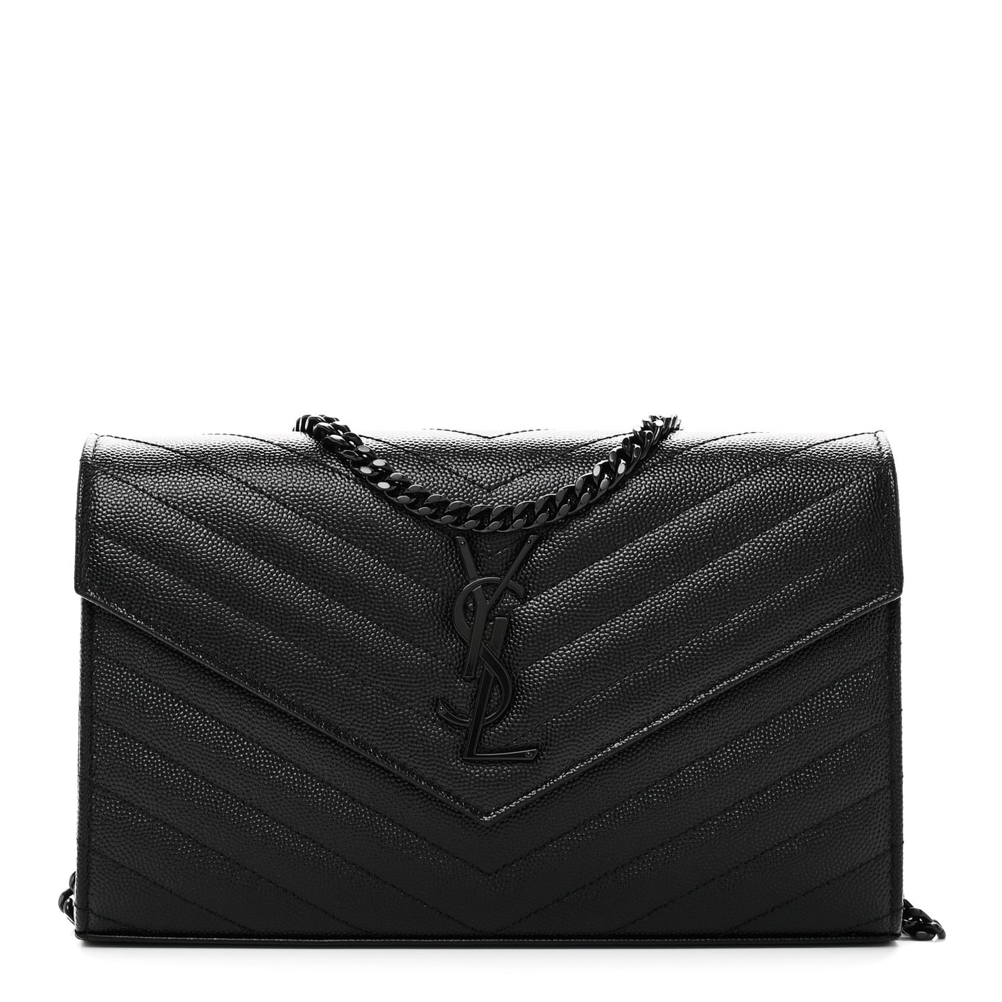 Grain De Poudre Matelasse Chevron Monogram Monochrome Chain Wallet Black