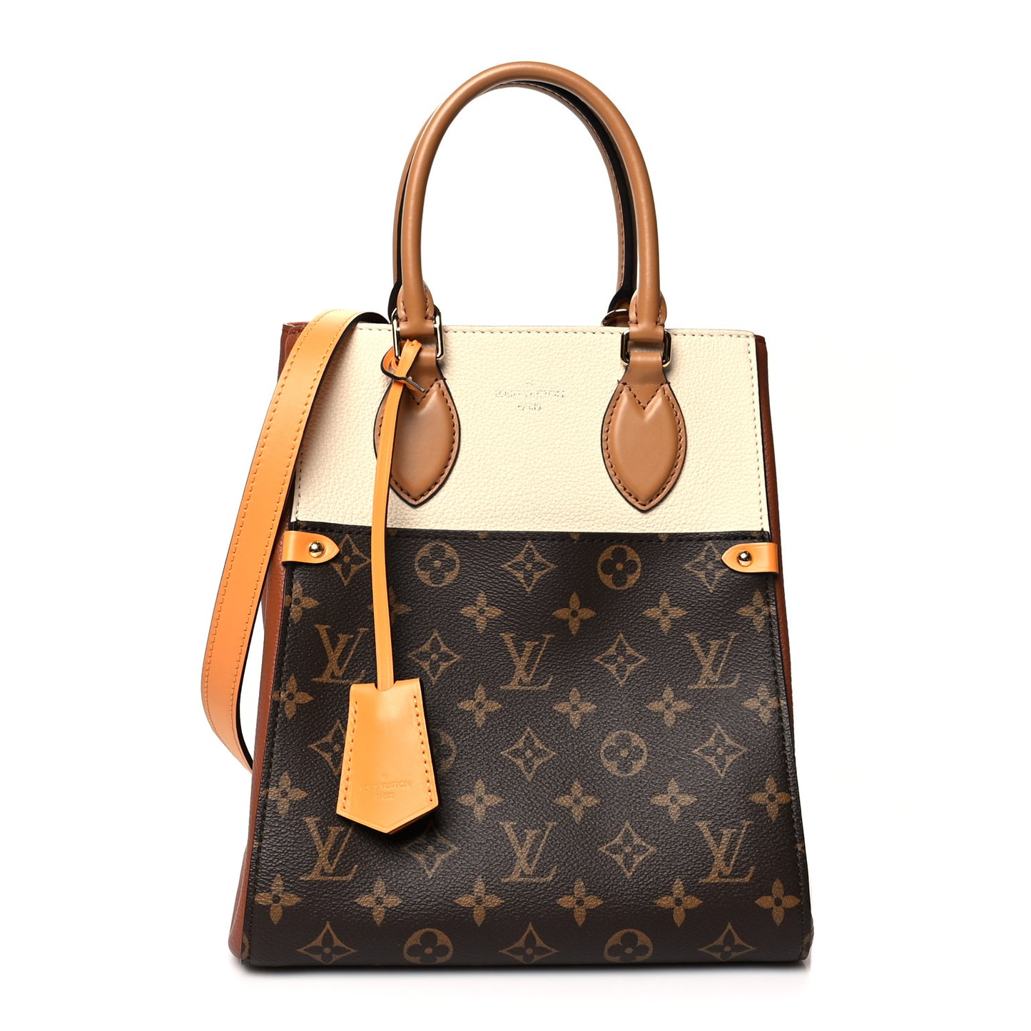 Calfskin Monogram Fold Tote MM Camel Sunbeam Cream