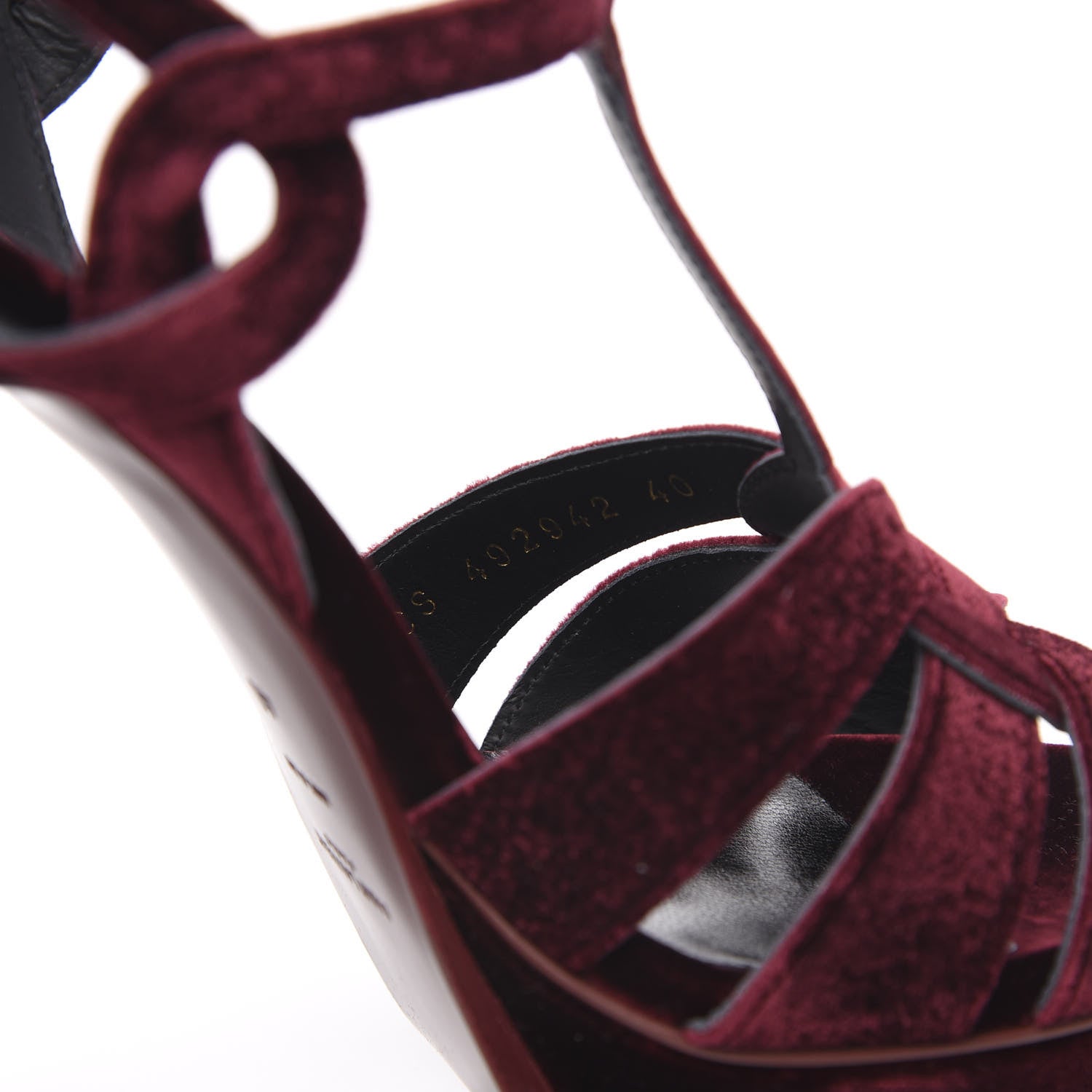 Saint Laurent Velvet Tribute 105 Platform Sandals 40 Burgundy 8 of 9