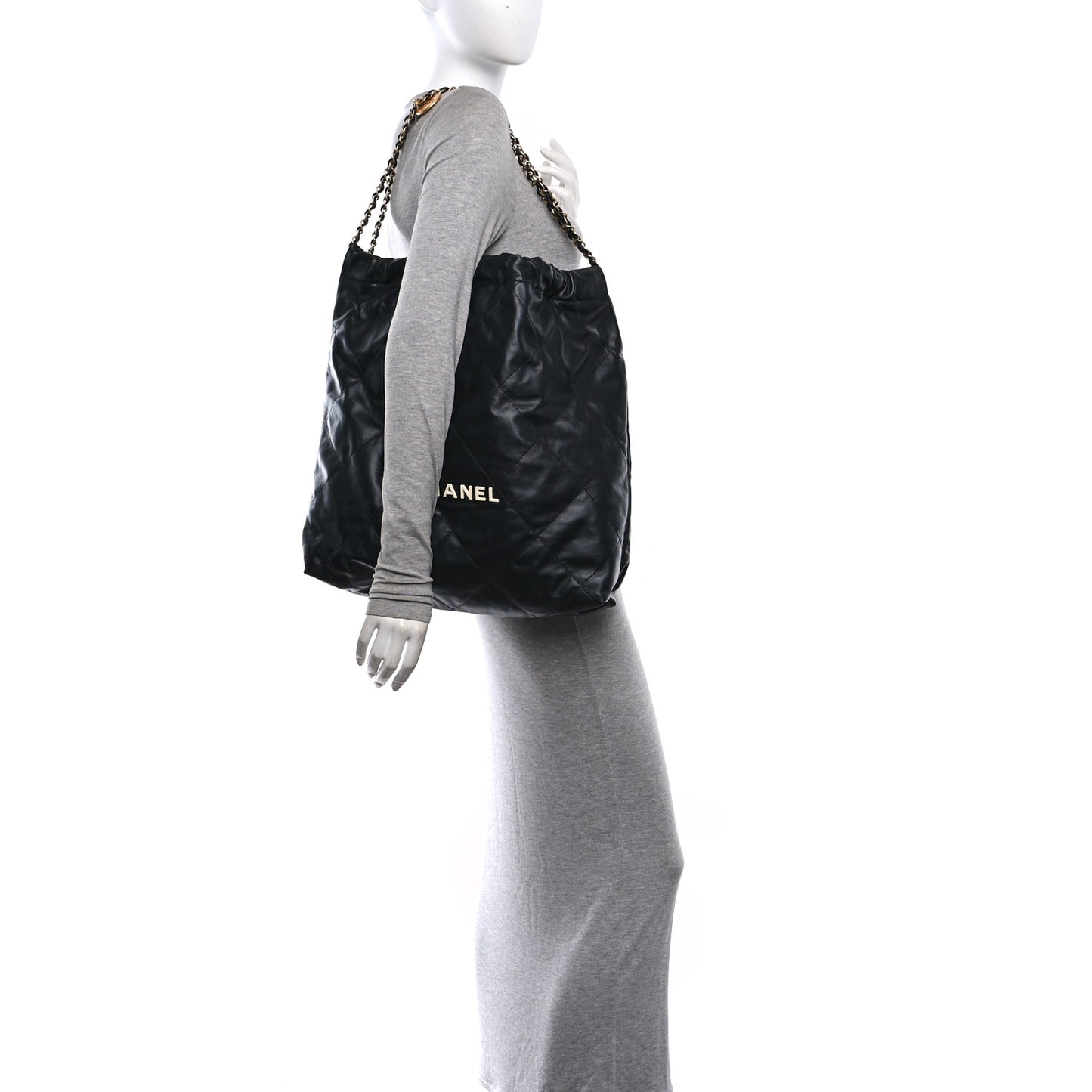 Calfskin Quilted Large Chanel 22 Black White