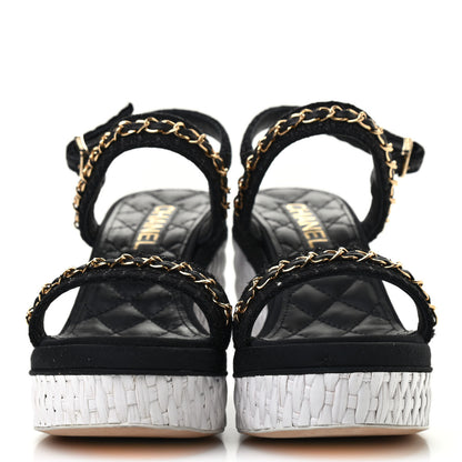 Chanel Tweed Chain Platform Sandals 38.5 Black 2 of 8