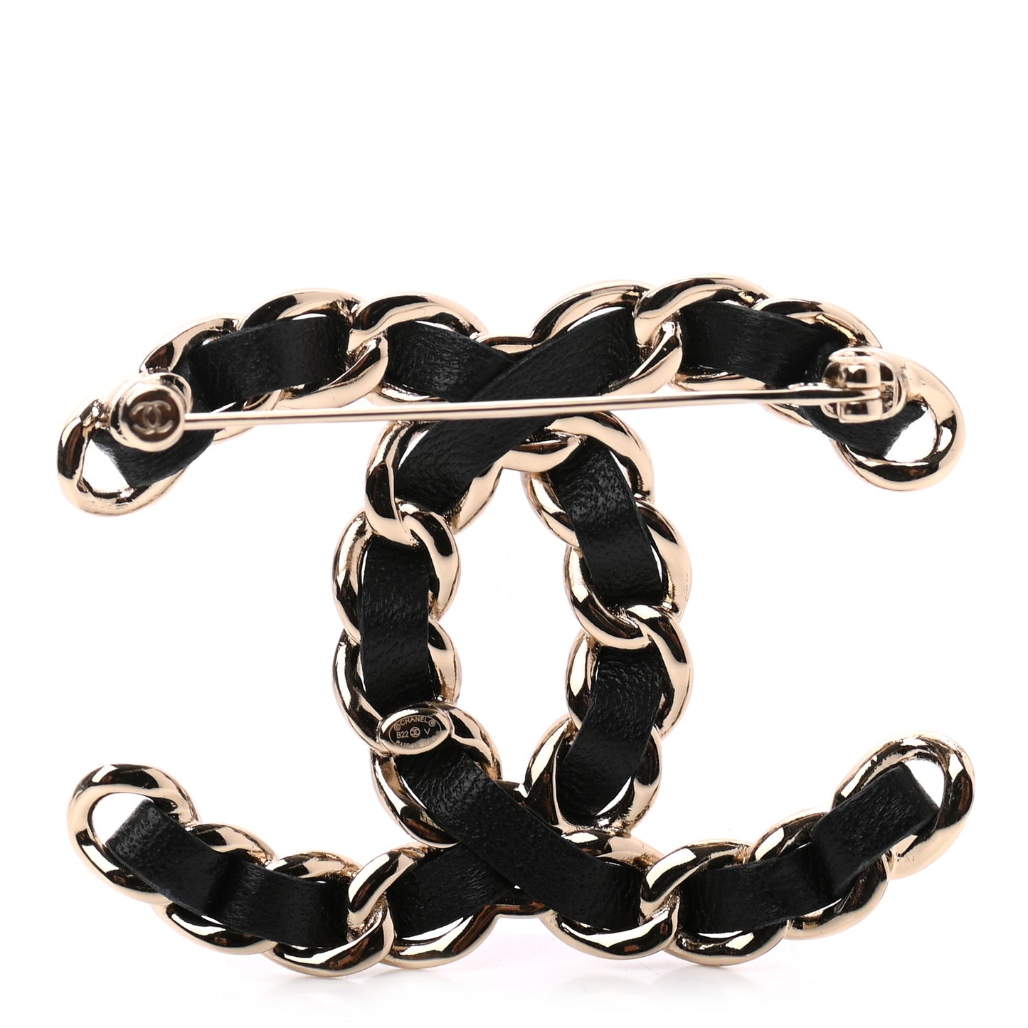 Lambskin Chain CC Brooch Black Gold