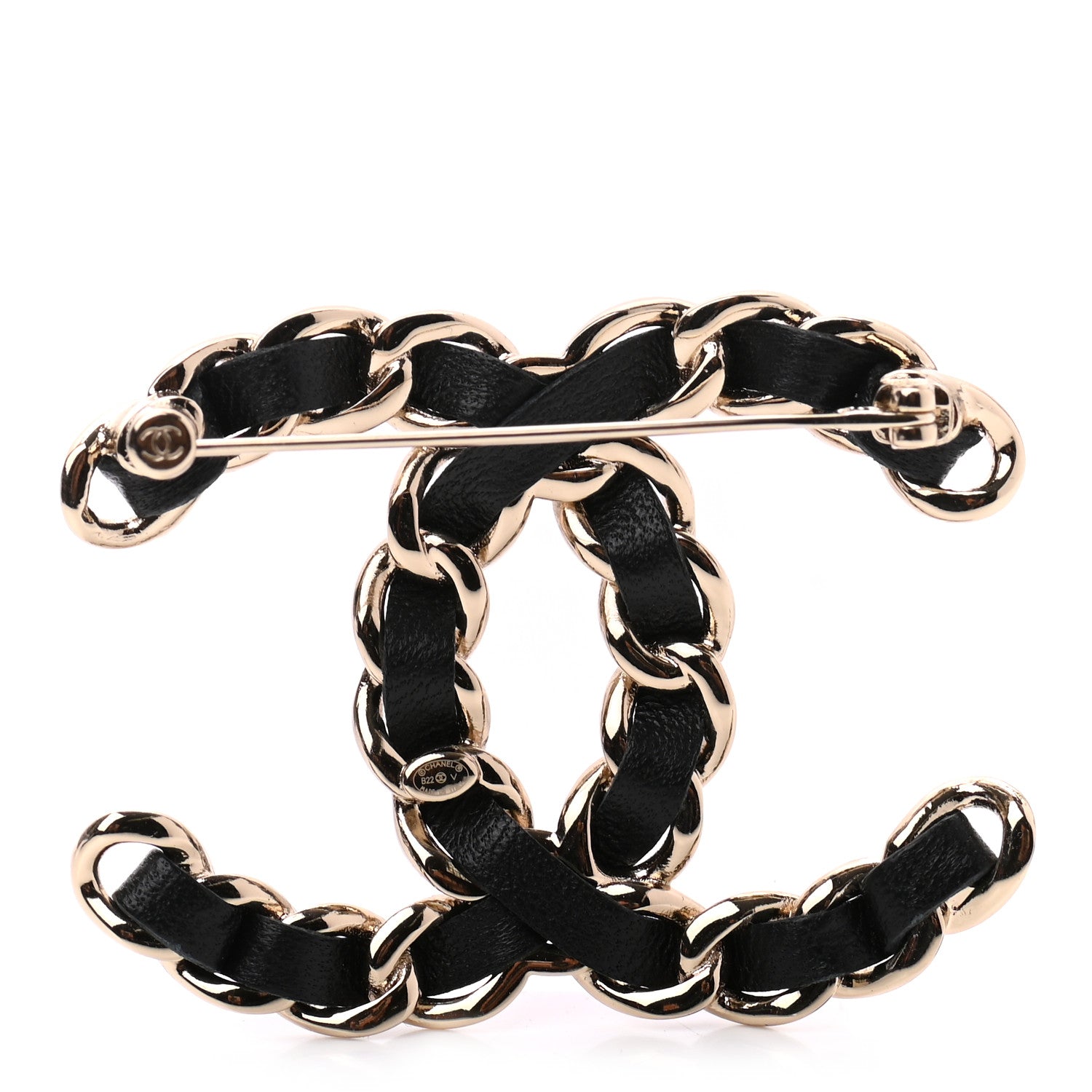 Chanel Lambskin Chain CC Brooch Black Gold 2 of 3