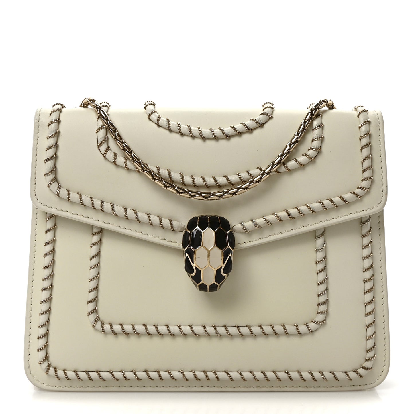 Calfskin Woven Chain Serpenti Forever Crossbody Bag White