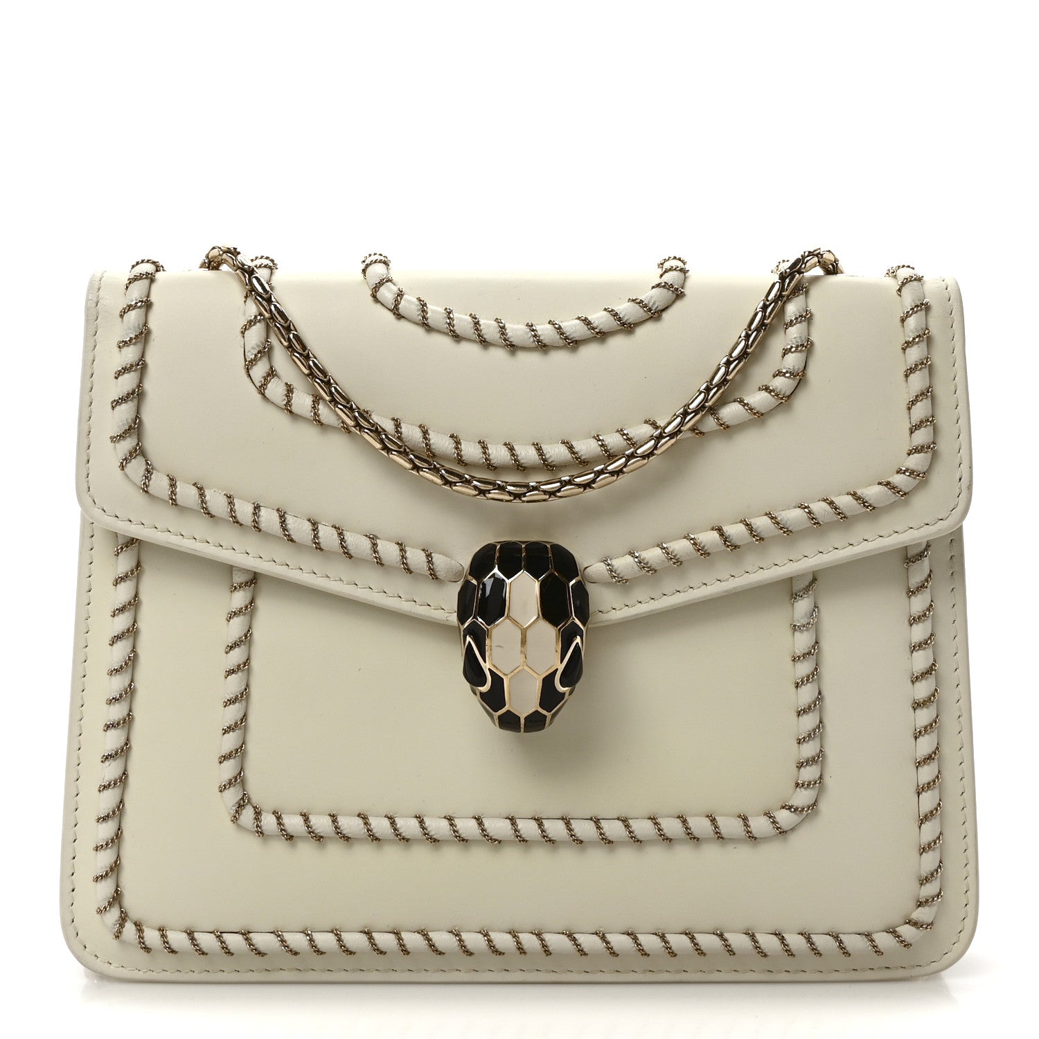 Bulgari Calfskin Woven Chain Serpenti Forever Crossbody Bag White 1 of 10