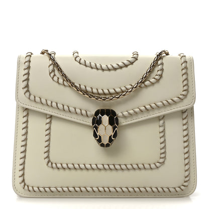 Bulgari Calfskin Woven Chain Serpenti Forever Crossbody Bag White 1 of 10