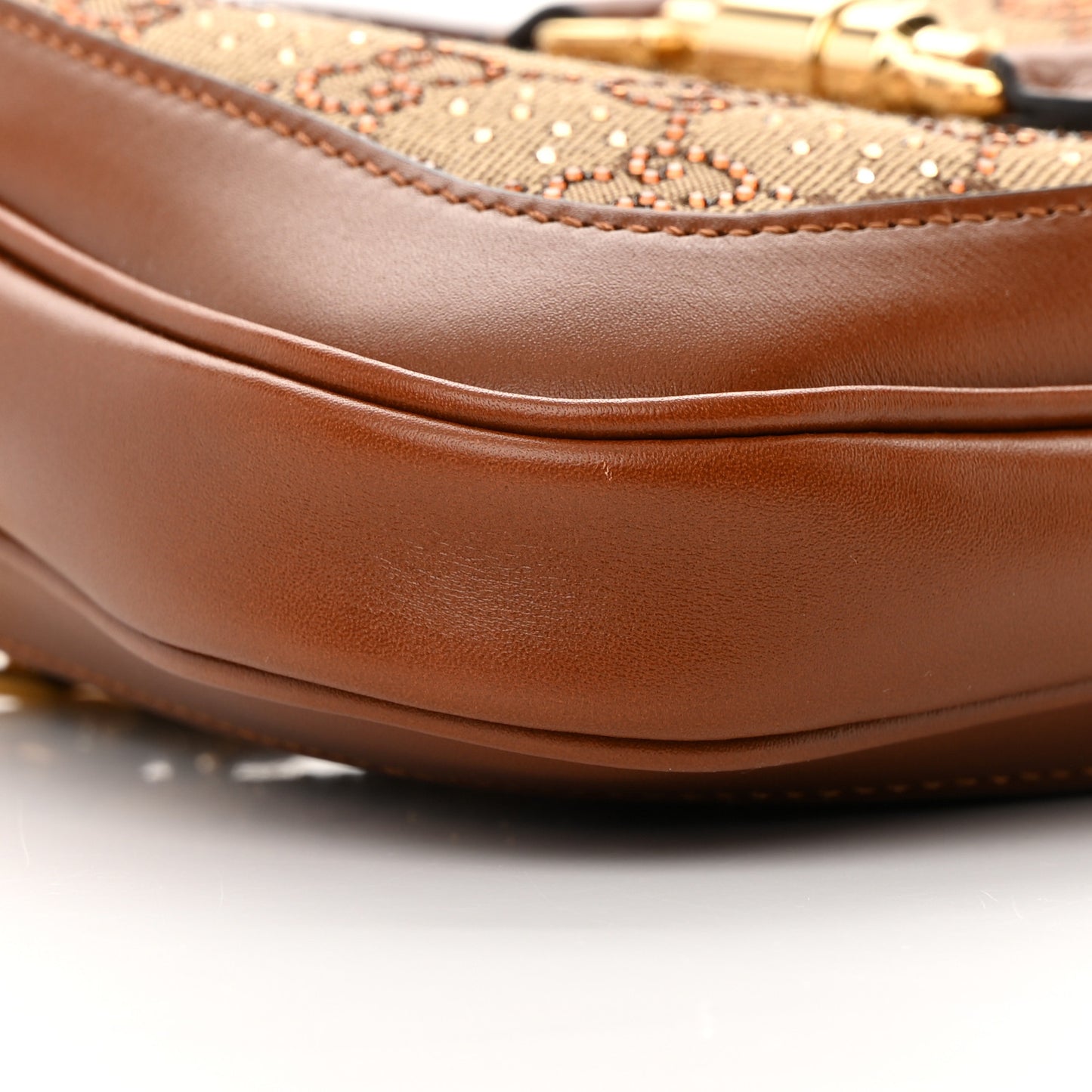 New Canvas Charisma Calfskin Crystal GG Monogram Mini Jackie 1961 Hobo Camel Ebony