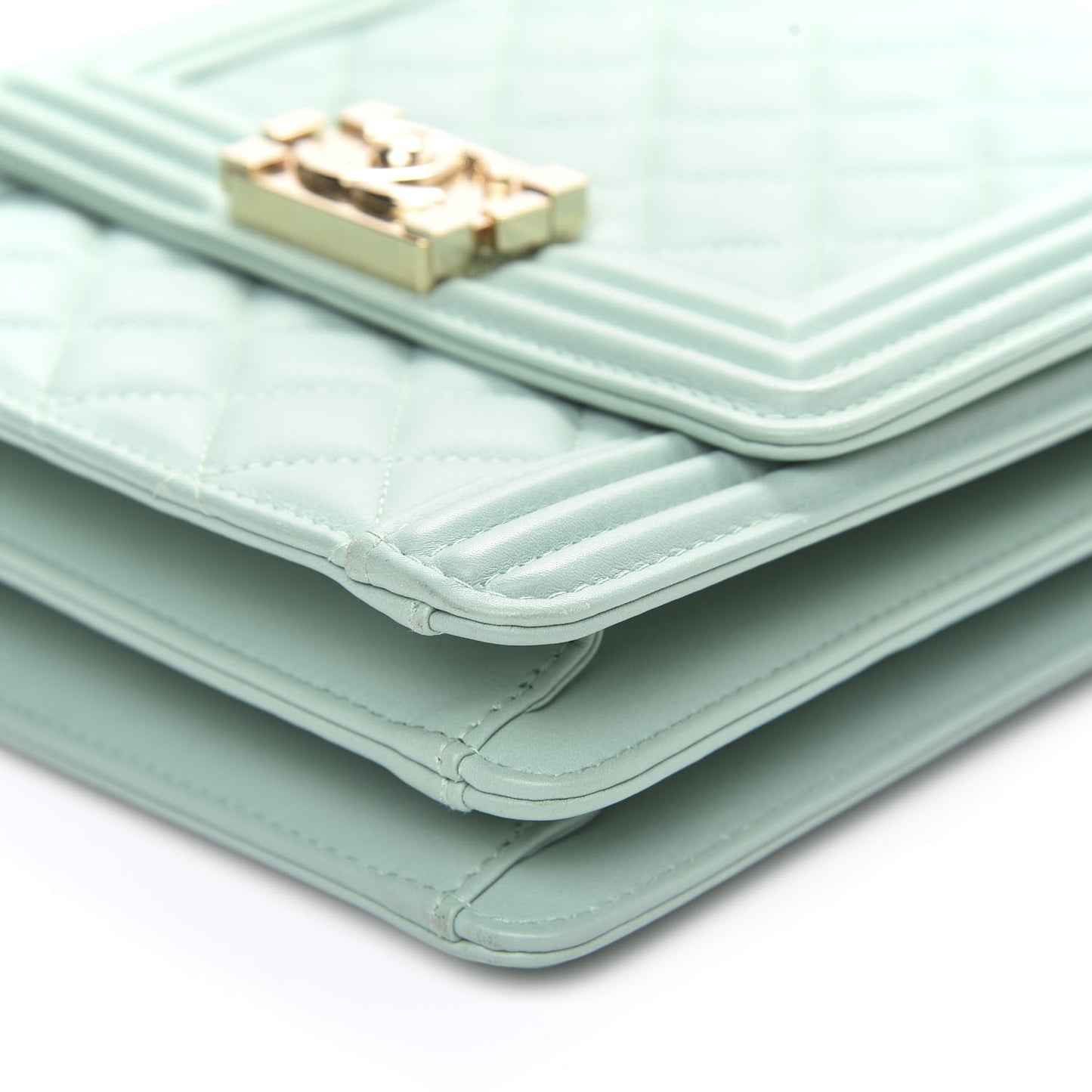 Calfskin Quilted North South Boy Flap Light Blue