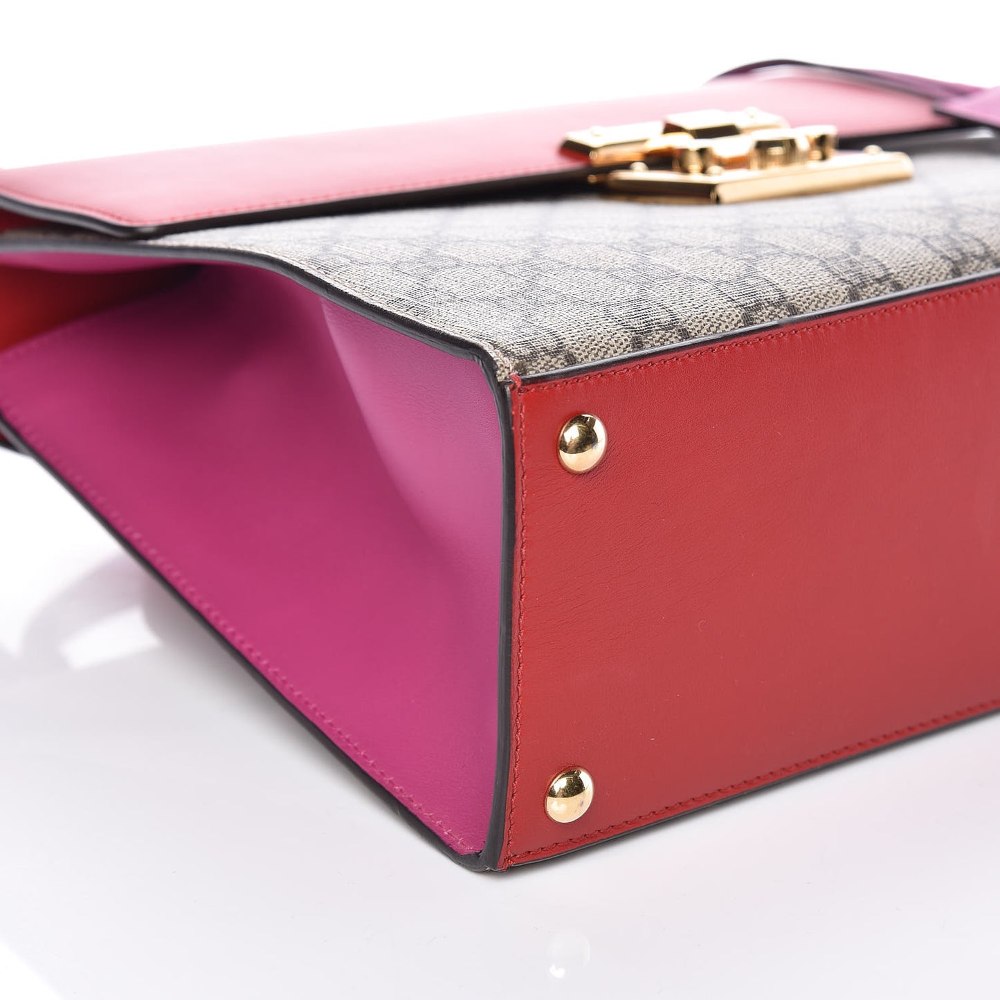 GG Supreme Monogram Calfskin Medium Padlock Top Handle Bag Beige Hibiscus Red New Rosette