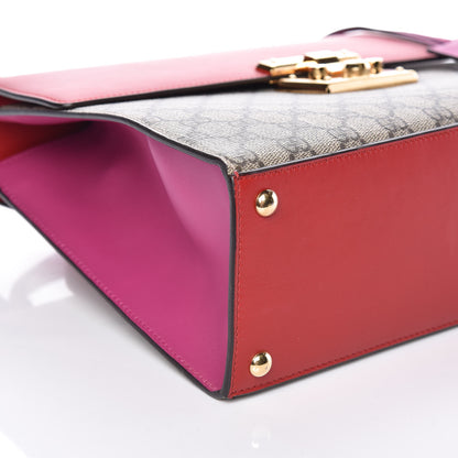 Gucci GG Supreme Monogram Calfskin Medium Padlock Top Handle Bag Beige Hibiscus Red New Rosette 8 of 9