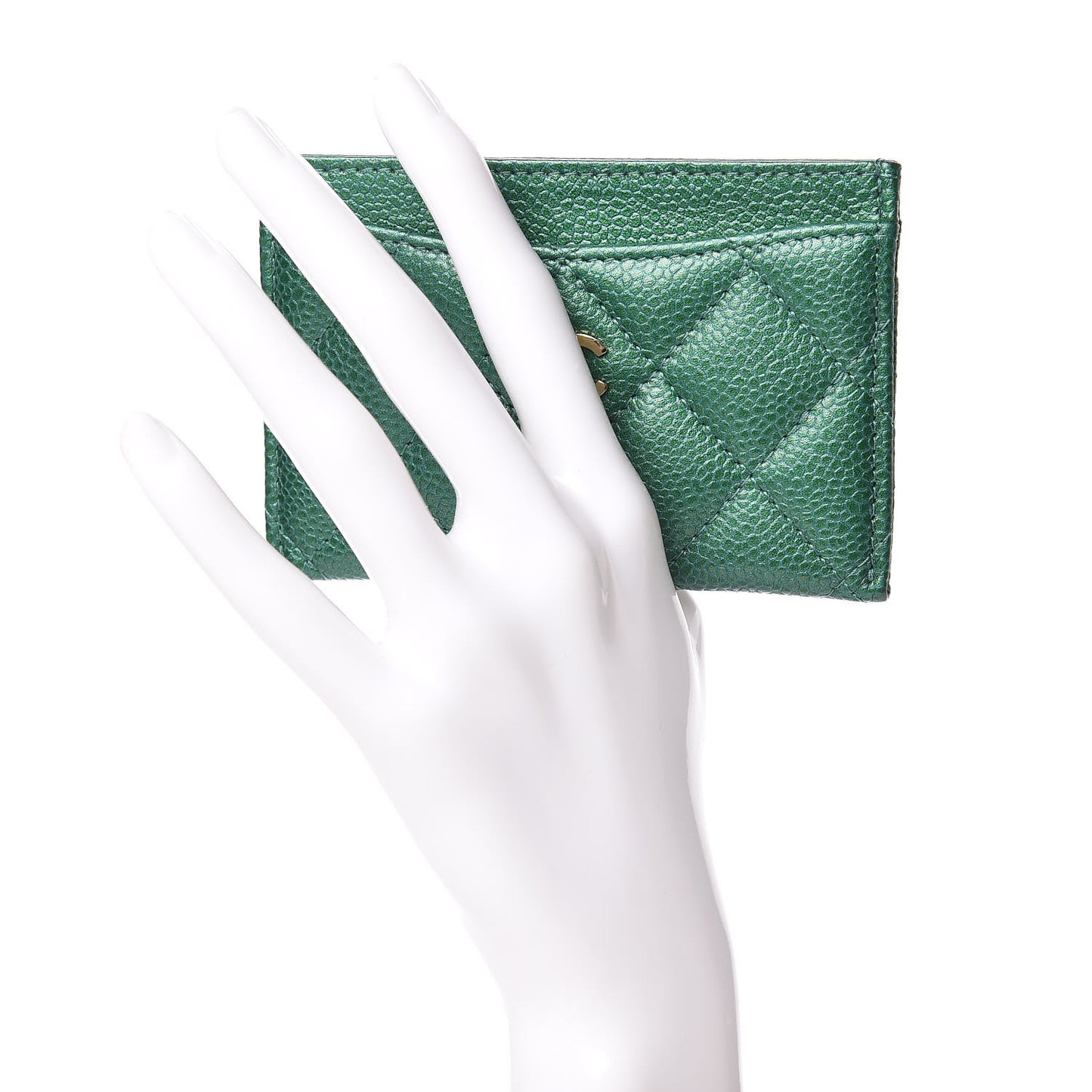 Metallic Caviar Quilted Card Holder Green