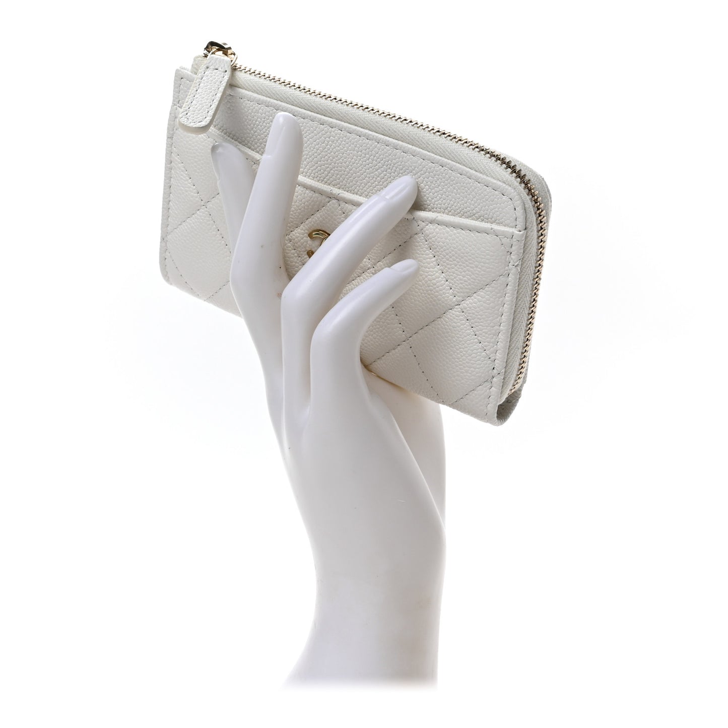 Caviar Quilted CC Zip Around Card Holder White