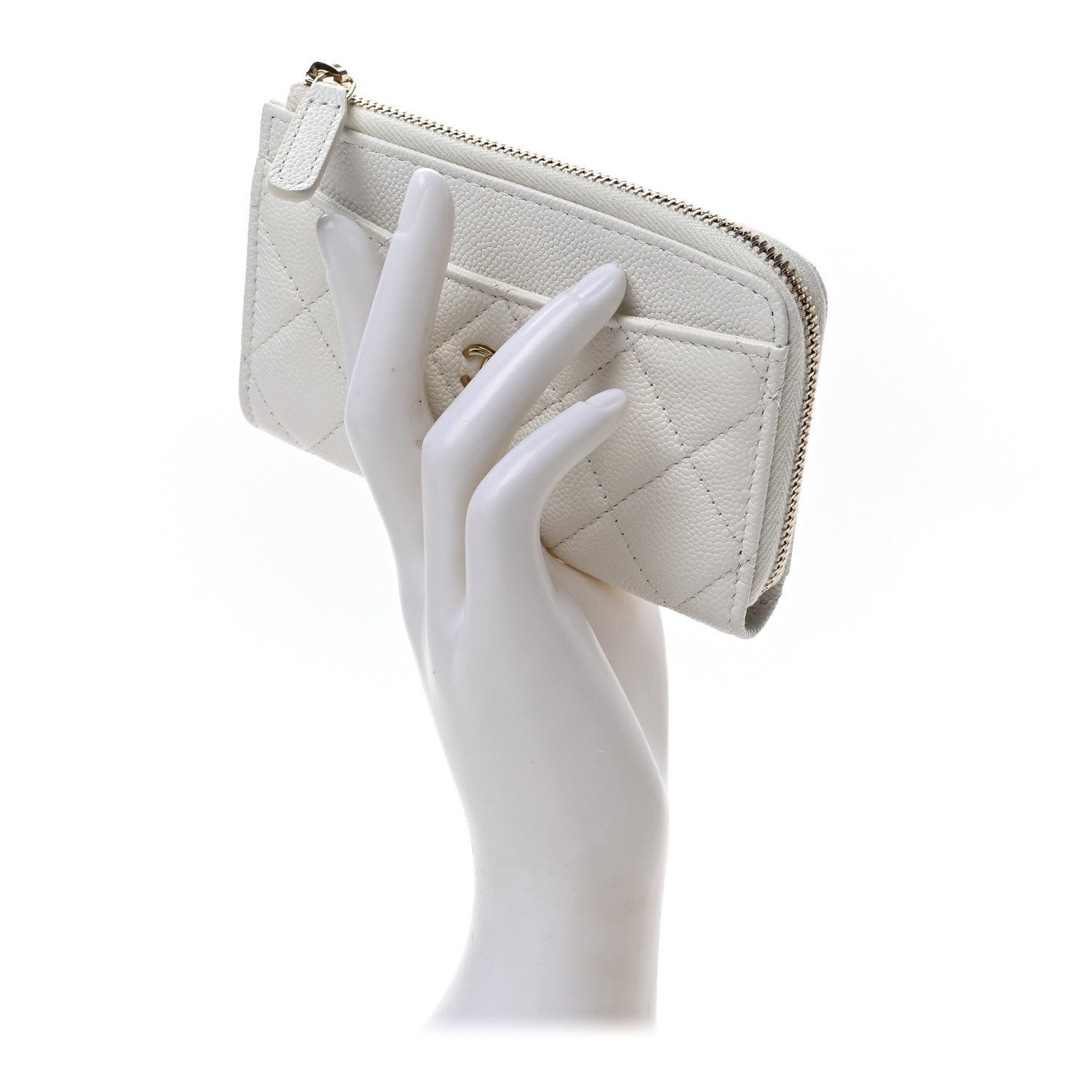 Chanel Caviar Quilted CC Zip Around Card Holder White 2 of 7